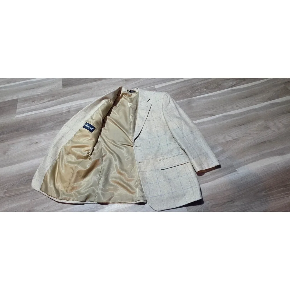 Haspel Men's Beige Blue Check‎ Blazer Two-Button Double Vent 22